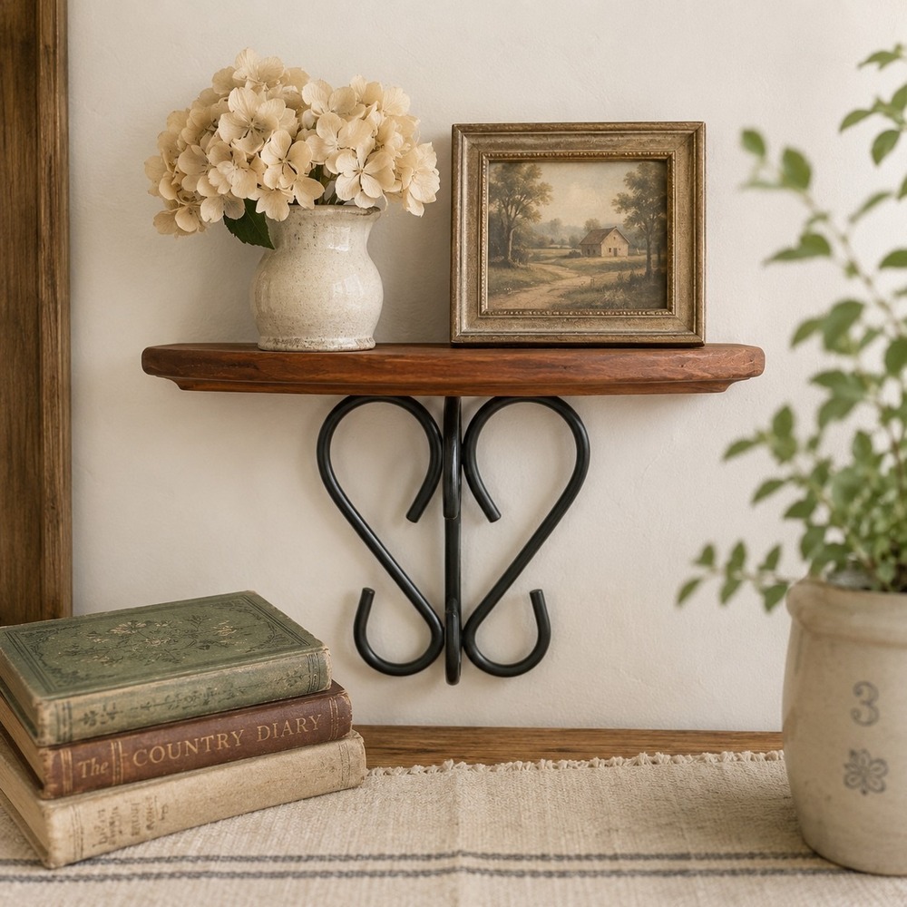 Vtg Home Interiors Wood/Metal Wall Sconce Farmhouse Half Shelf Cottagecore NEW